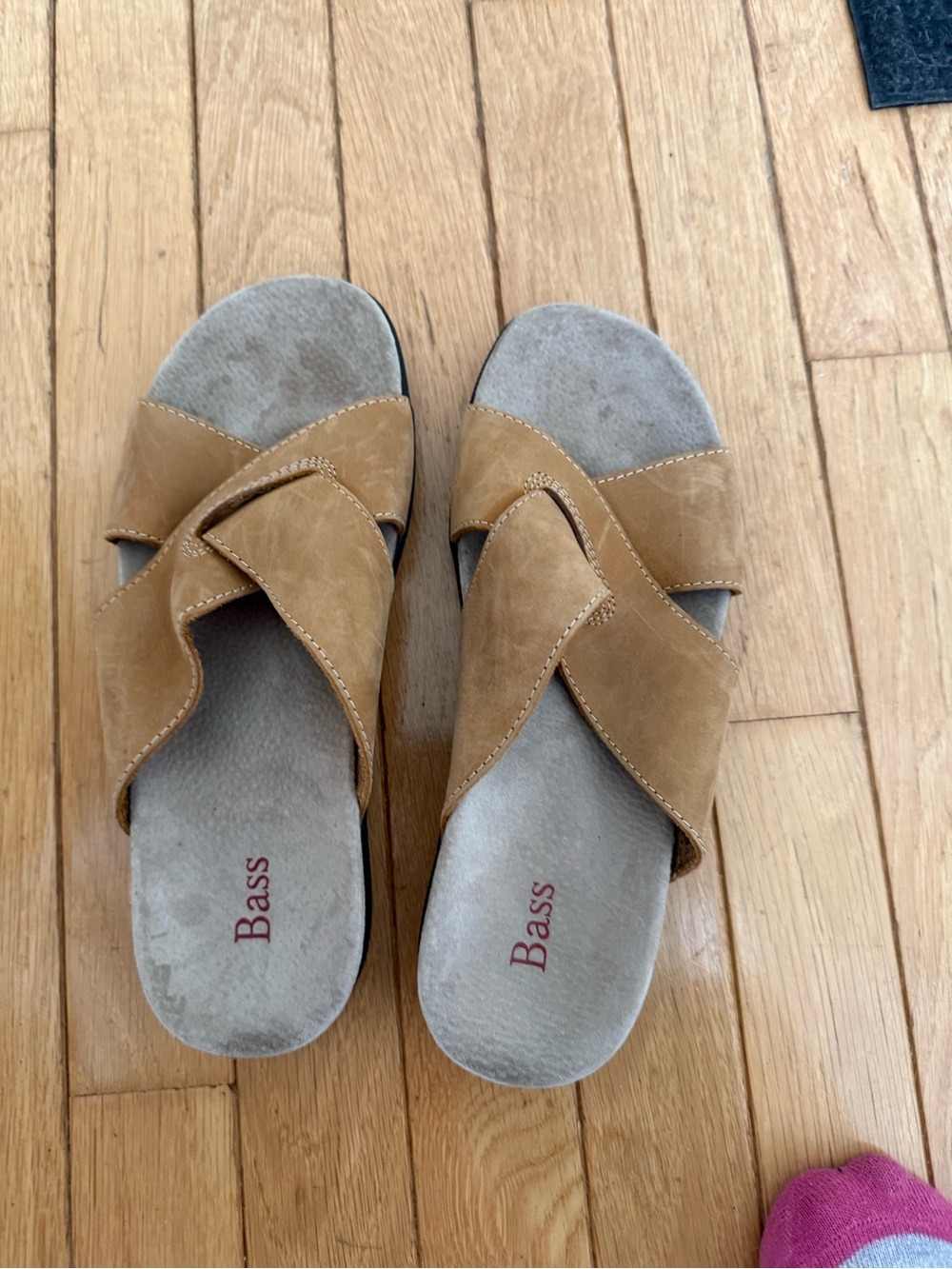 Bass Women's Tan Crisscross Suede Slide Sandals